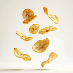 Crispy Banana Chips Floating In Air