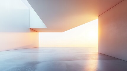 Abstract modern architecture interior with sunset light.