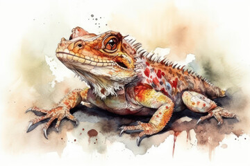 Obraz premium Watercolor illustration of a chameleon on a white background.