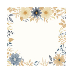 hand drawn of navy and gold floral frame