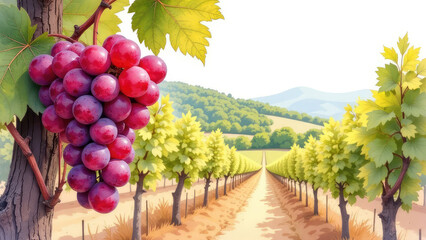 Close up of succulent and ripe red grapes shining beautifully under the warm sunlight, with copy space.