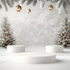 Winter Holiday Product Mockup: Three Podiums
