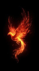 Phoenix rising from flames, vibrant fire feathers, intense glow, highly detailed mythical bird