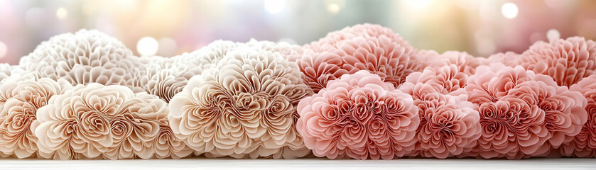 Abstract 3D Render of Delicate Paper Flowers in Pastel Hues, Arranged as a Romantic Background