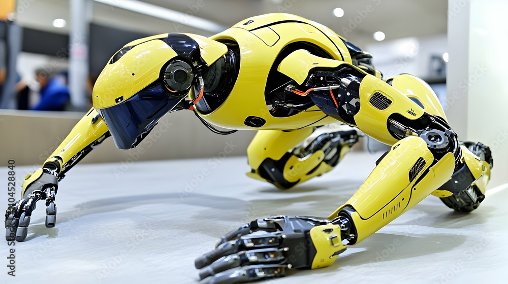Poster advanced robotic figure in a low position