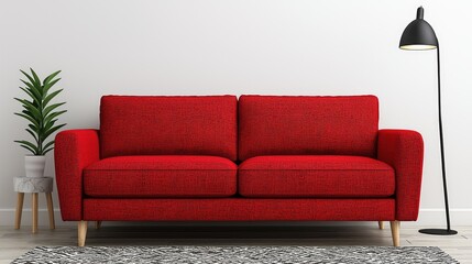 Cozy living room setup featuring a vibrant red sofa modern decor indoor environment stylish viewpoint comfort concept