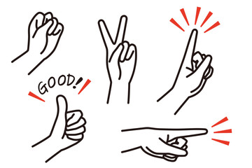 手のポーズセット　線画01