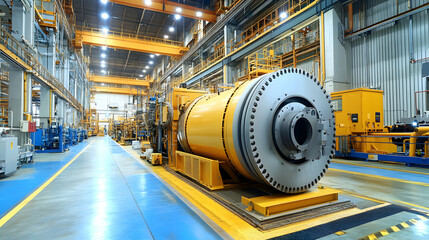 Industrial Factory Interior with Large Yellow Machine