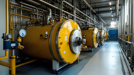 Industrial Yellow Vessels in a Factory Setting