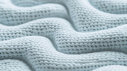 Detailed macro view of a medical pillow's memory foam, soft curves and breathable fabric, creating a soothing, supportive aesthetic