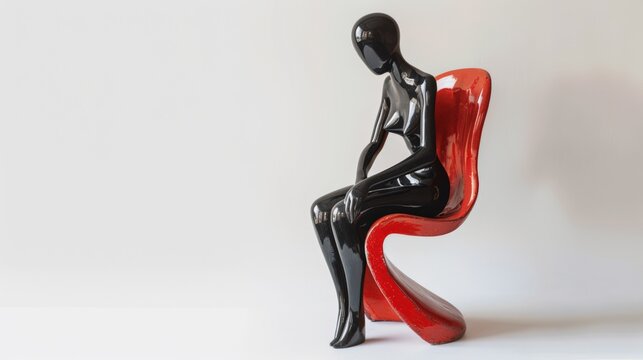 Elegant Abstract Sculpture of Black Figure on Chair