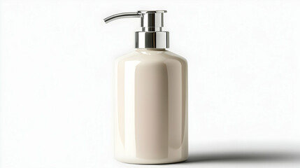 Obraz premium 3D Render of Beige Lotion Bottle with Silver Pump Dispenser, Clean and Minimalist Product Mockup