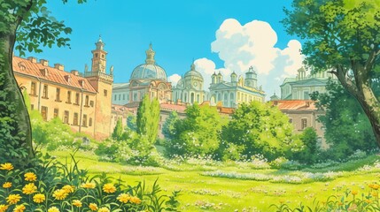 Fototapeta premium anime style concept landscape travel fantasy background