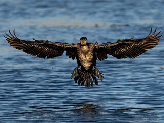 Kormoran landet auf dem Wasser