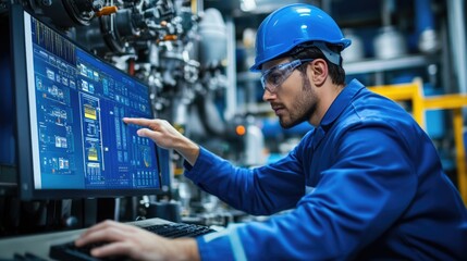 An engineer operator controller working with data base from Scada system computer screen.
