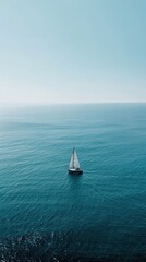 Fototapeta premium Ocean clear sea, small sailboat