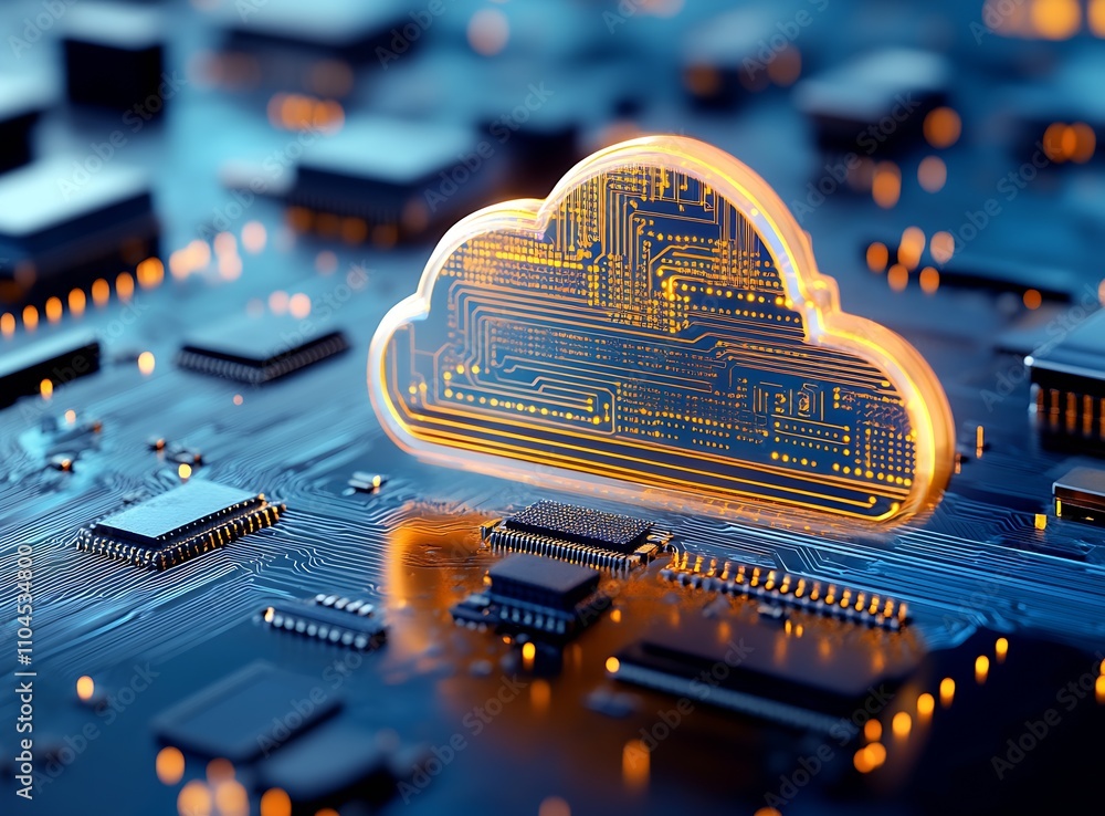 Aufkleber Futuristic Cloud Computing and Network Technology Concept on Circuit Board : Generative AI