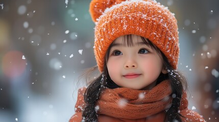 Joyful Child Smiling Amidst Beautiful Winter Snowflakes