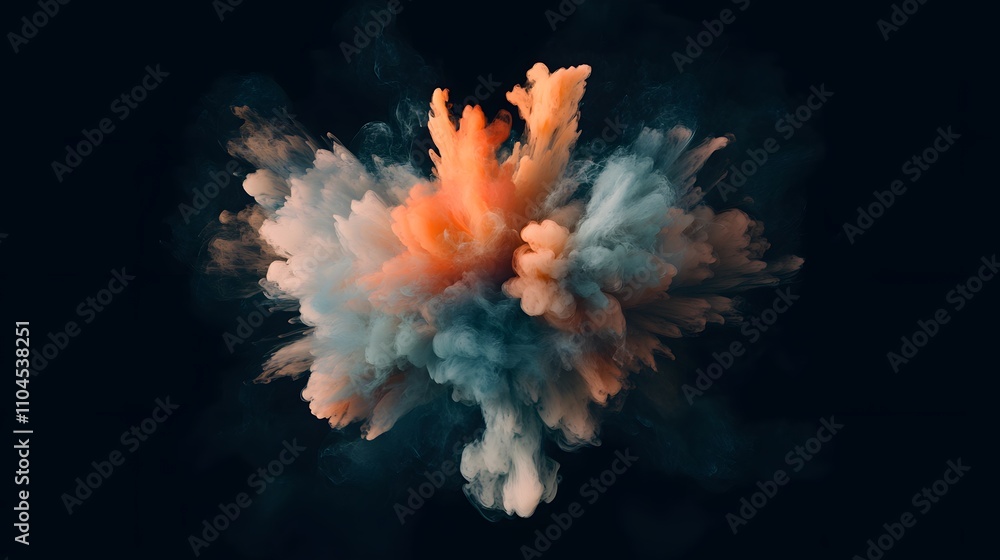 Poster abstract colorful ink exploding in dark background