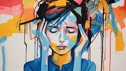 Beautiful Black Woman in Abstract Vector Art Illustration with Halloween Theme and Music Elements