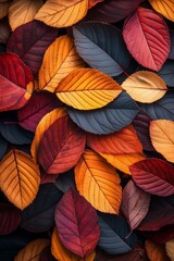 Fototapeta premium A pile of colorful vibrant and natural autumn leaves, vertical background for seasonal concepts. 