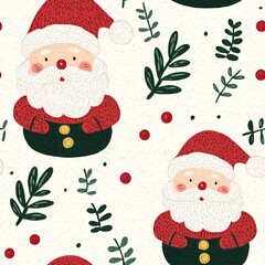 Festive Christmas Seamless Pattern Santa Holly Berries Winter