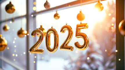 shiny golden balloons the year 2025