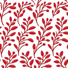 Red Floral Embroidery Seamless Pattern Botanical Textile Design Fabric Print