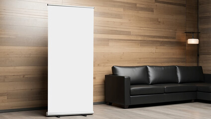 Mockup of Roll-up Standee Banner in Office Hall 
