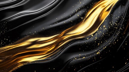 liquid gold mixed with black glossy liquid with motion on the black background
