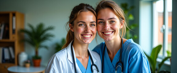 Obraz premium smiling female medical professionals stand together