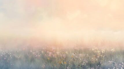 Serene Wildflower Meadow In Misty Dawn Light
