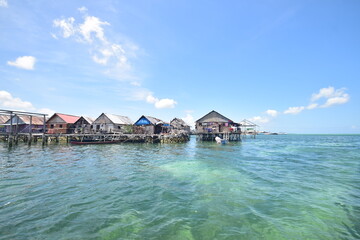 Wakatobi, Indonesia - August 17 2021: Bajo tribe lives above sea level