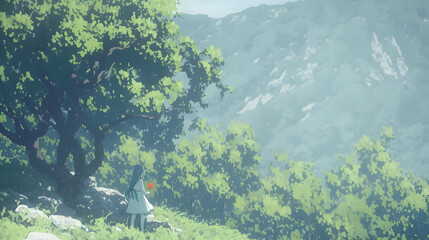 Girl in Green Valley Illustration