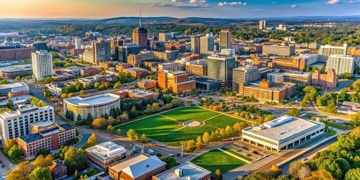 Aerial view of Virginia Commonwealth University and the Fan District of Richmond, Virginia, campus, college, urban