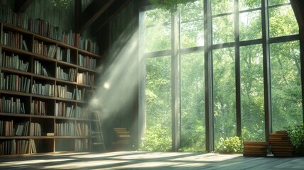 Quiet library with tall bookshelves and soft light promoting awareness on Earth Day