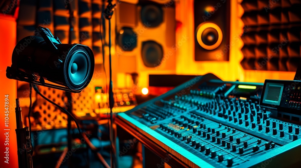 Poster Creative Digital Audio Production Studio with Speaker and Mixing Controls : Generative AI