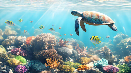 Fototapeta premium Underwater Paradise: Vibrant Coral Reef Illustration