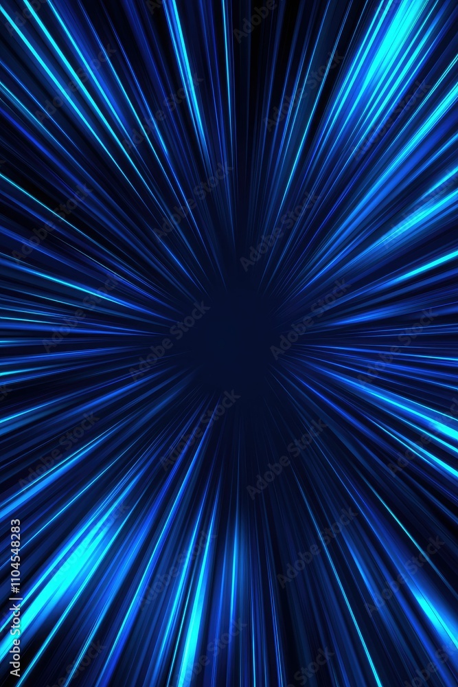 Wall mural abstract blue light rays radiating from center, creating a dynamic speed and energy effect.