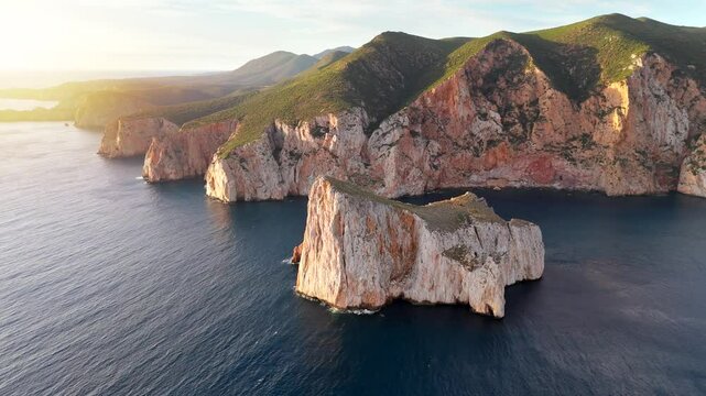 Aerial view of the Porto Flavia and Pan di Zucchero, Sardinia, Italy.