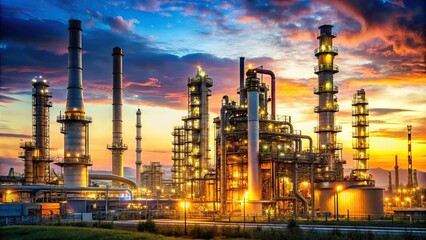 Obraz premium Industrial oil refinery with smokestacks and heavy machinery in a vast industrial landscape , oil