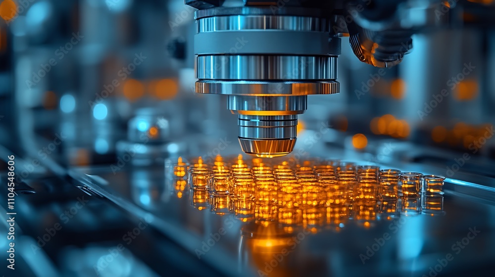 Aufkleber closeup of microscope and scientific equipment in industrial laboratory setting : generative ai