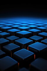 Obraz premium Abstract dark blue glowing cubes receding into the distance.
