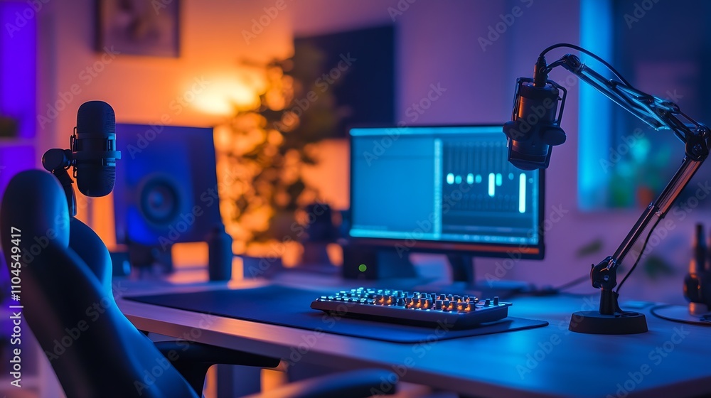 Poster Contemporary Audio Recording Studio with Sound Engineering and Ambient Atmosphere : Generative AI