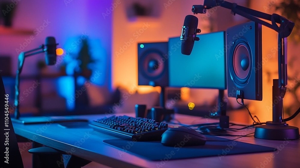 Aufkleber StateoftheArt Podcast Studio with Dual Monitors Microphone and Surround Sound System : Generative AI