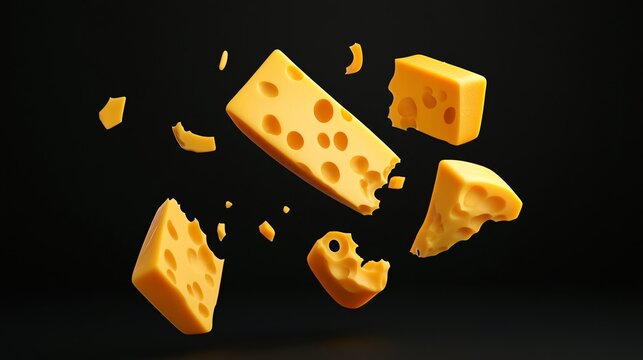 design Magazine Cover for falling Cheddar cheese on solid background color black