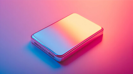 3D Render of Metallic Storage Device on Gradient Background