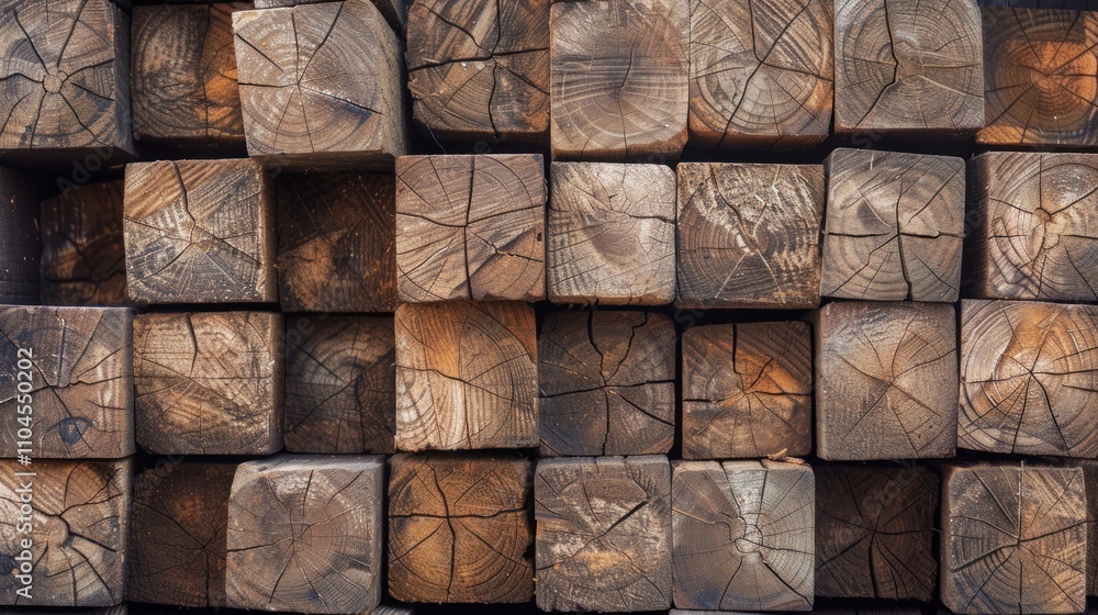 Aufkleber a close-up view of stacked wooden blocks with a textured surface.