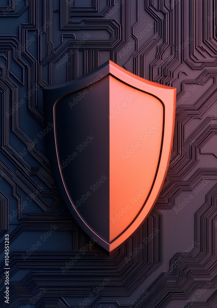 Poster protection against hacking and cyber attacks concept. a sleek, modern shield icon set against a circ