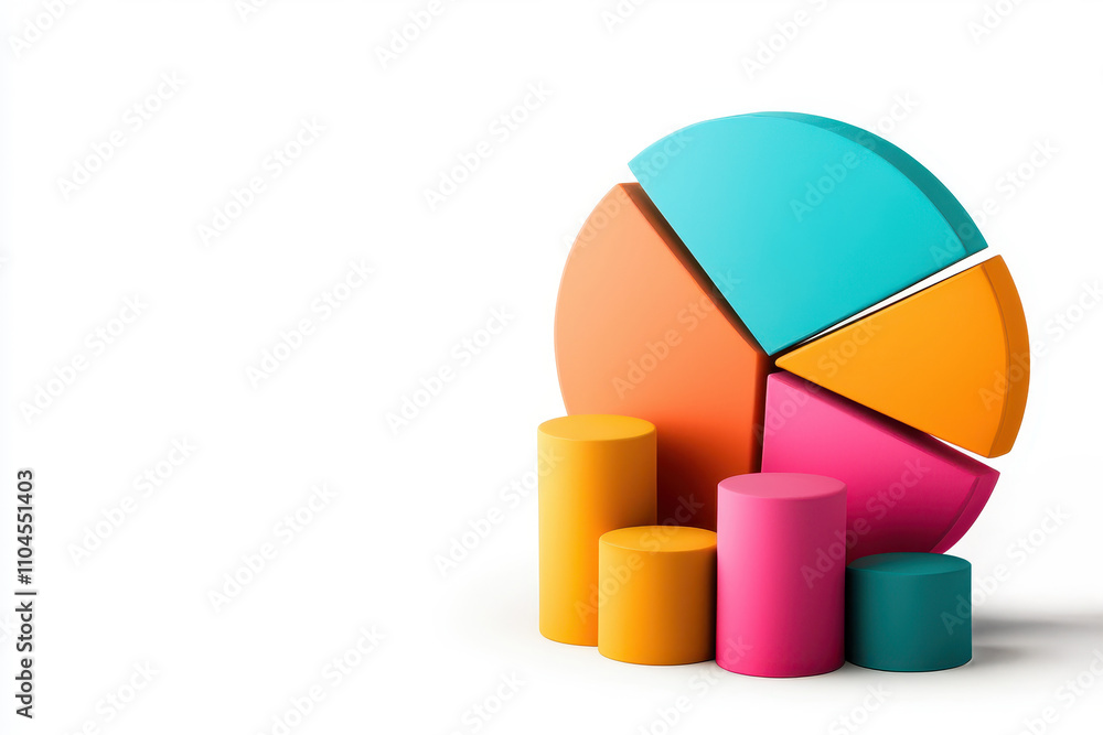 Poster economic collapse recession policy concept. a colorful pie chart with cylindrical bars, representing